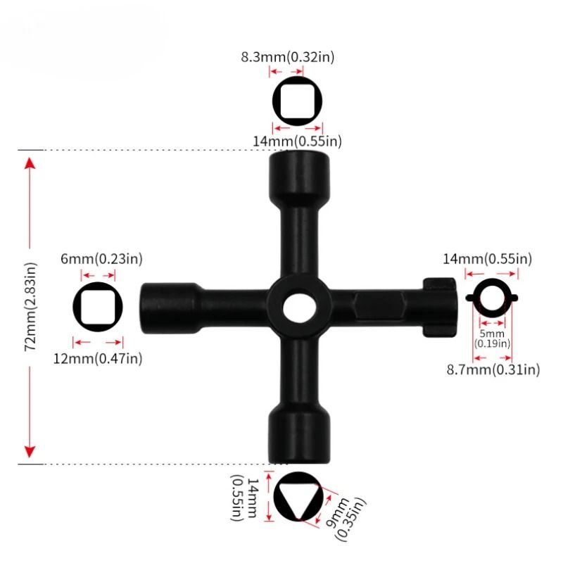 Universal 4in1 Cross Key Wrench For Plumbing Electrical And Valve Access 5