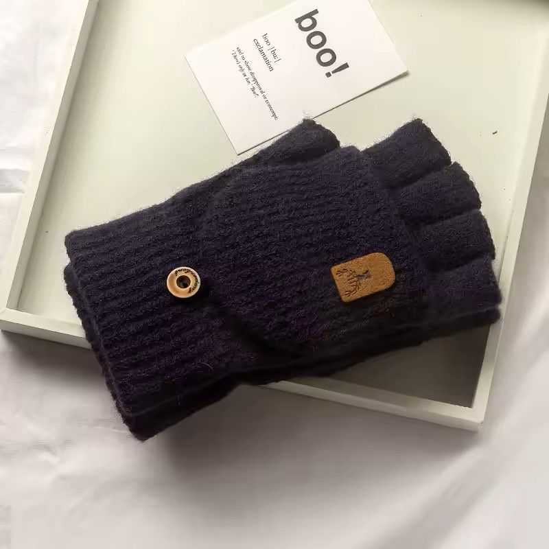 Winter Half Finger Flip Gloves Warm Knitted Windproof Gloves For Men And Women 19