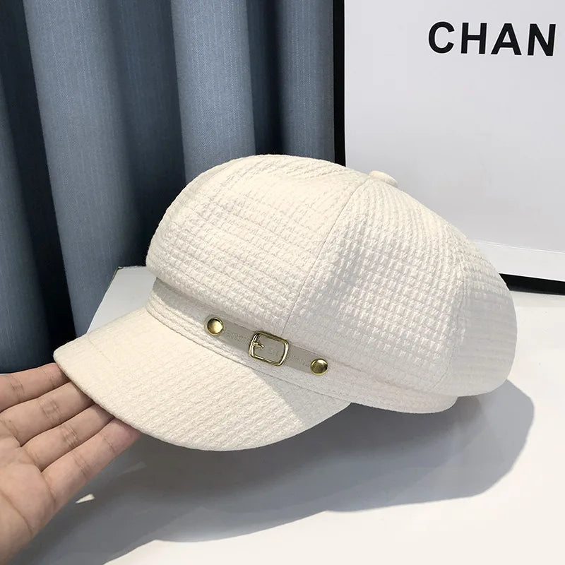 Winter Berets Female Retro Fashion Designer, Octagonal Newsboy Hat, Bonnets Hats for Women