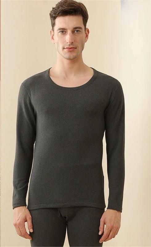 Mens Winter Underwear Warm Fleece Lined T Shirt Thick Crew Neck Solid Basic Thermal Underwear Cloth 4