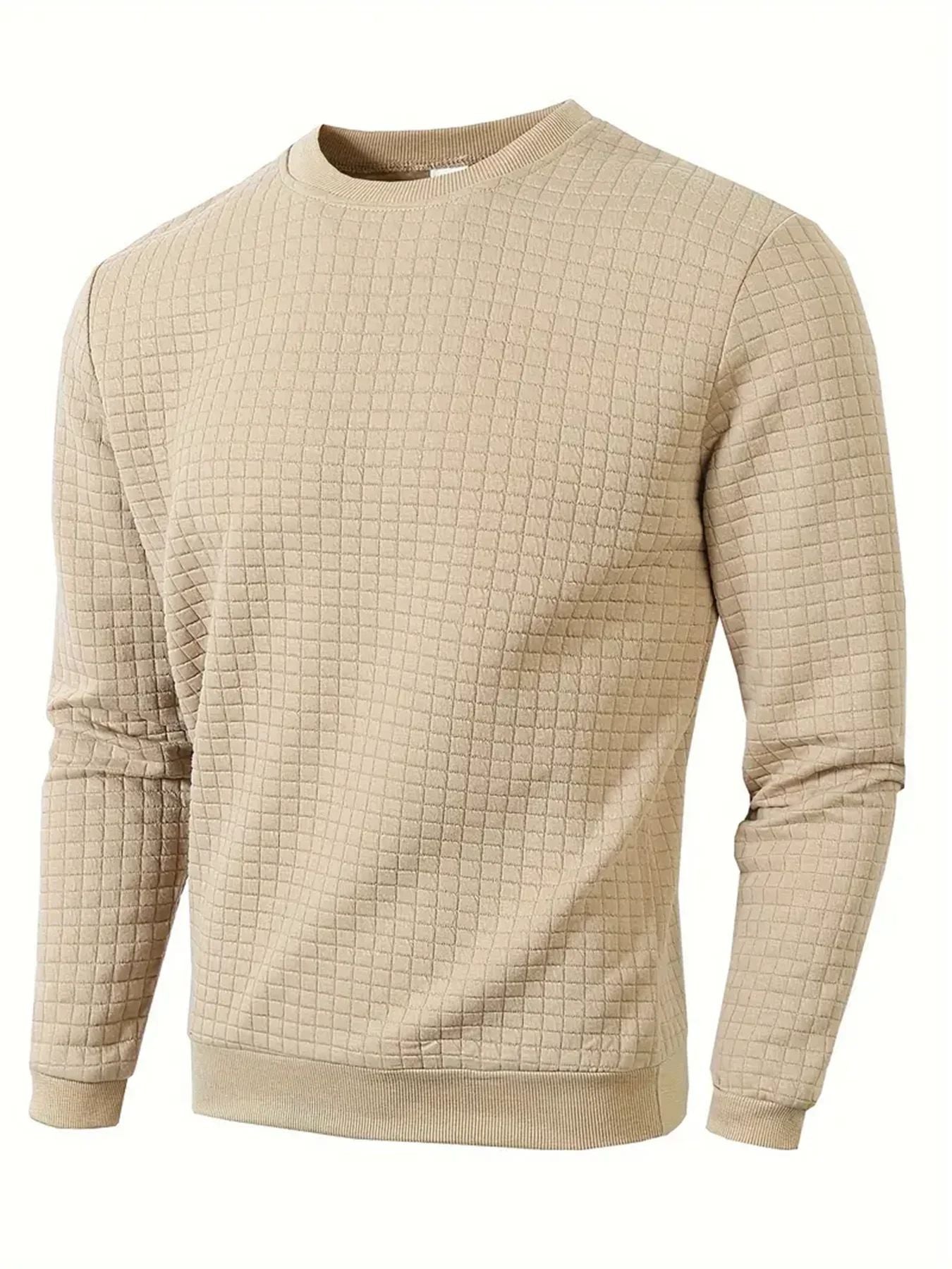 Autumn Mens Crew Neck Pullover Solid Color Knitted Streetwear Jacquard Check Sweatshirt Long Sleeve 8