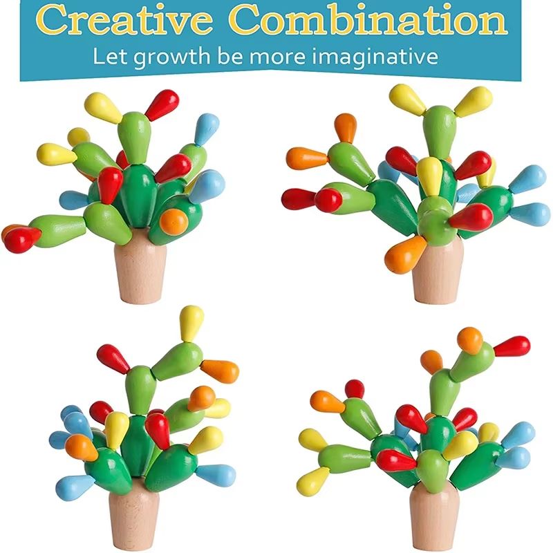 Wooden Cactus Stacking Montessori Building Block Toy For Kids 5