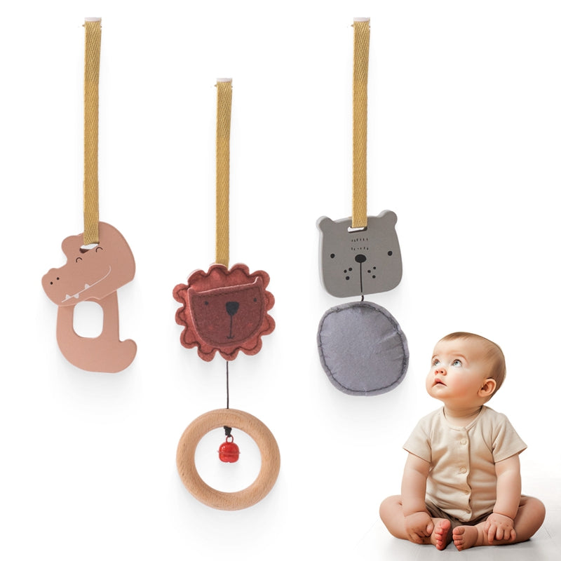 Baby Play Gym Toy Wooden Cartoon Rattle Baby Sensory Gift Hang Pendant For Baby Room Decoration 6