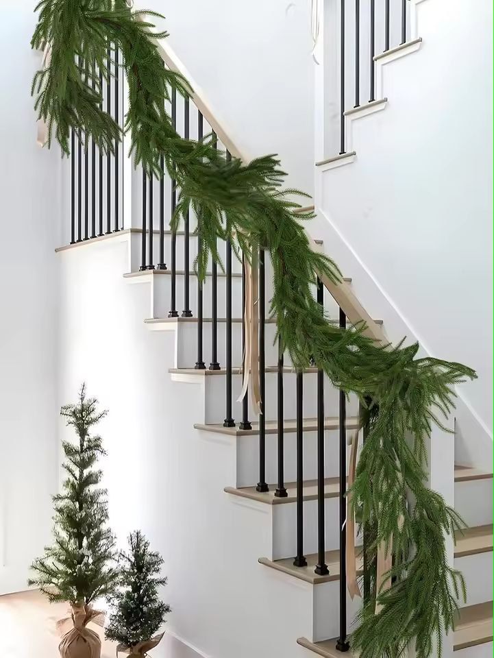 Elegant Norfolk Pine Christmas Wreath Realistic Artificial Green Garland For Indoor Outdoor Holid 8
