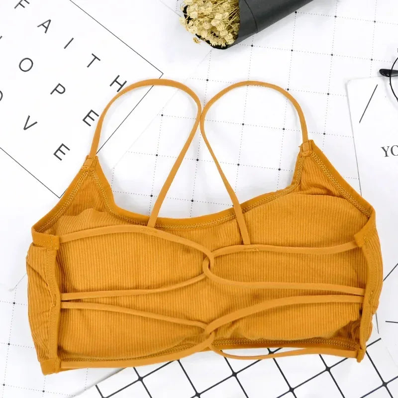 Thin Shoulder Strap Workout Bra Wireless Removable Padded Yoga Bra For Women 11