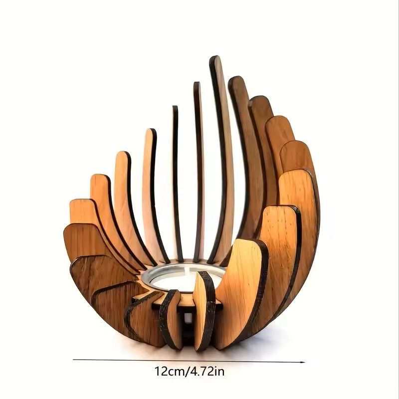 Lotus Shaped Wooden Candle Holder DIY Rustic Candlestick Decoration For Home 6