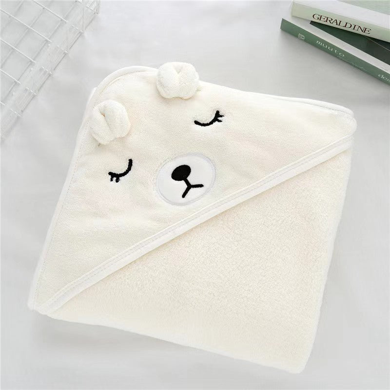 Water Absorbent Baby Bathing Cape, Cartoon Animal Hooded Towel, Coral Velvet Wrap for Kids