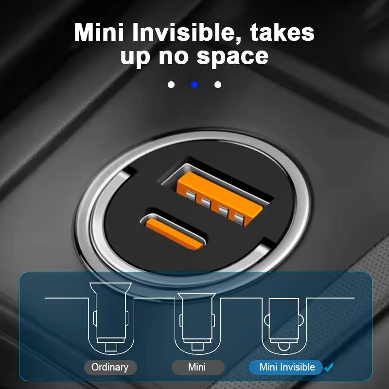 100 W Hidden Car USB Charger Dual USB Port Cigarette Lighter Adapter With 30 W PD Fast Charging iPh 5