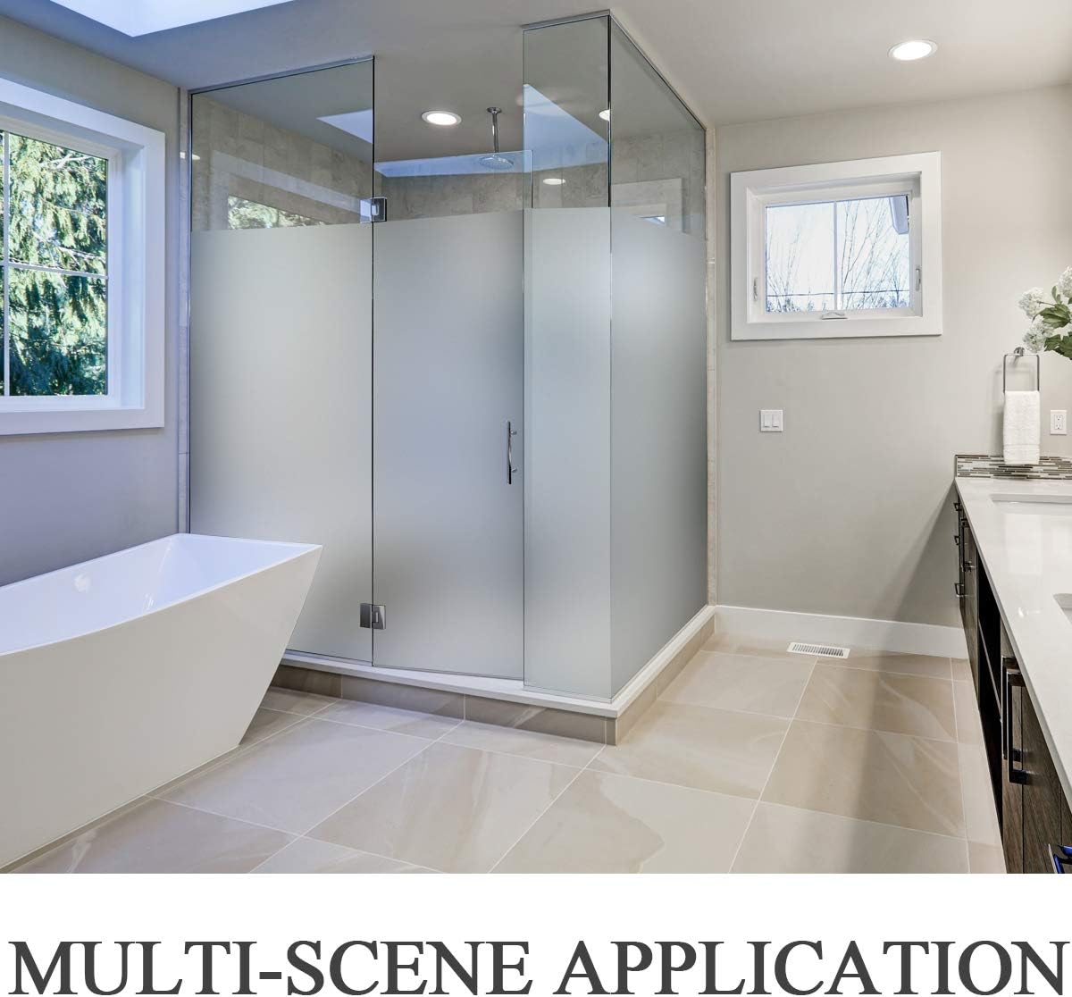 Window Privacy Film, Matte White Static Cling, Frosted Glass Window Film for Bathroom, Heat Blocking Non Adhesive