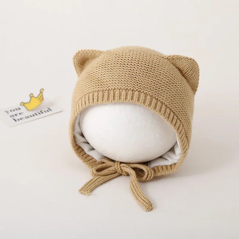 Cute Cat Ears Kids Hat Windproof Lacing Bonnet For Infant Protection 10