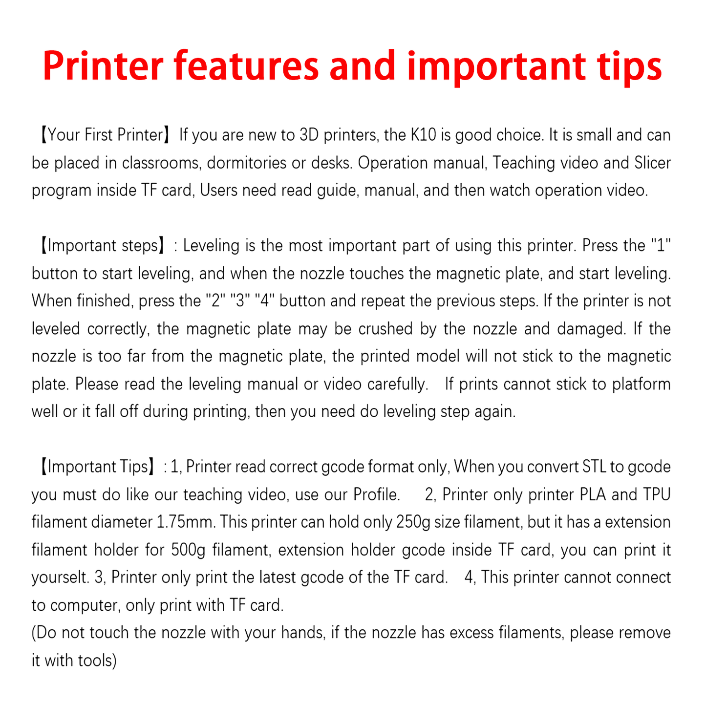 Entry Level EasyThreed Printer Compatible With PLA TPU Filament Power Adaptor Included 3