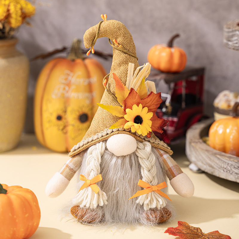 Handmade Glowing Faceless Gnomes Doll Pendant Maple Leaf Sunflower Dwarf For Thanksgiving And Chris 7