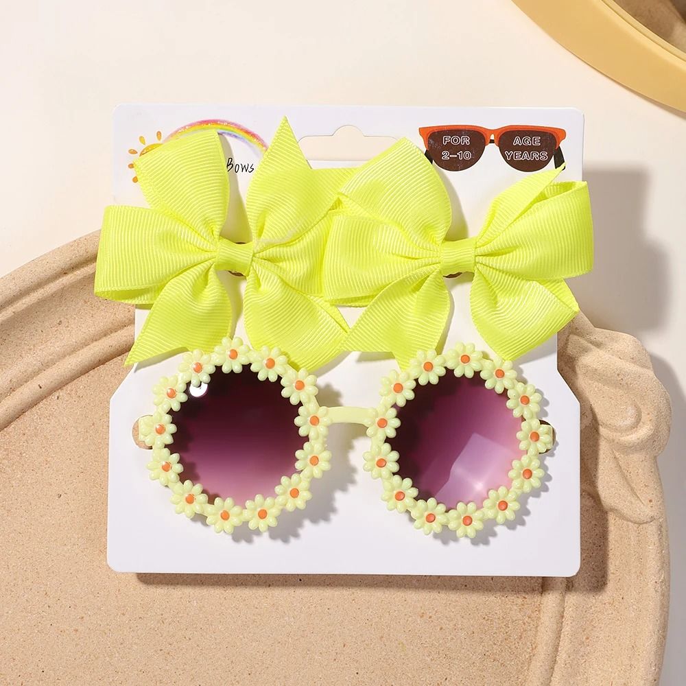 Kids Retro Flower Hairclip Set With Sunglasses Accessories 3 Piece Set 11