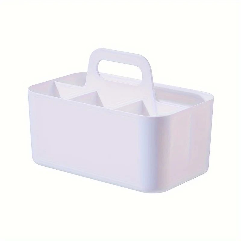 Compact 5Compartment Portable Desk Organizer Plastic Storage Basket With Handle 8