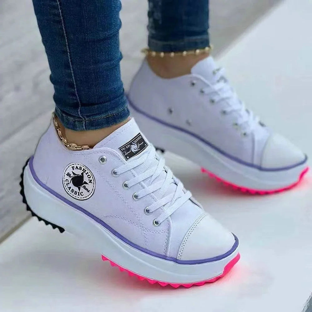 Pattern Womens Casual LaceUp Canvas Sneakers Flat Shoes 6