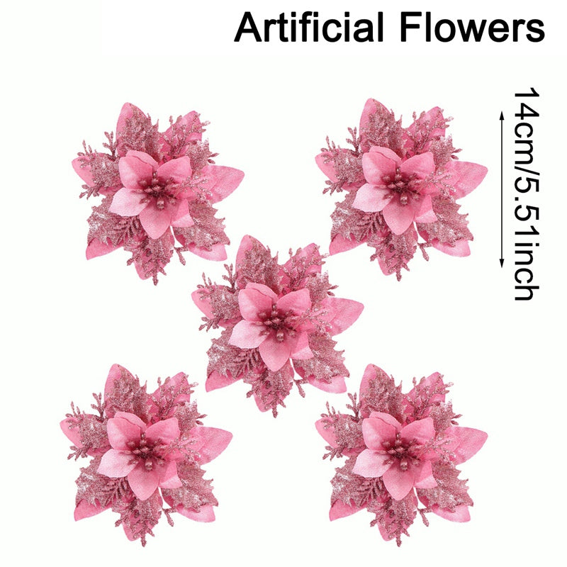 Christmas Glitter Artificial Flowers Christmas Tree Hanging Ornaments Fake Xmas New Year Navidad Gi 10