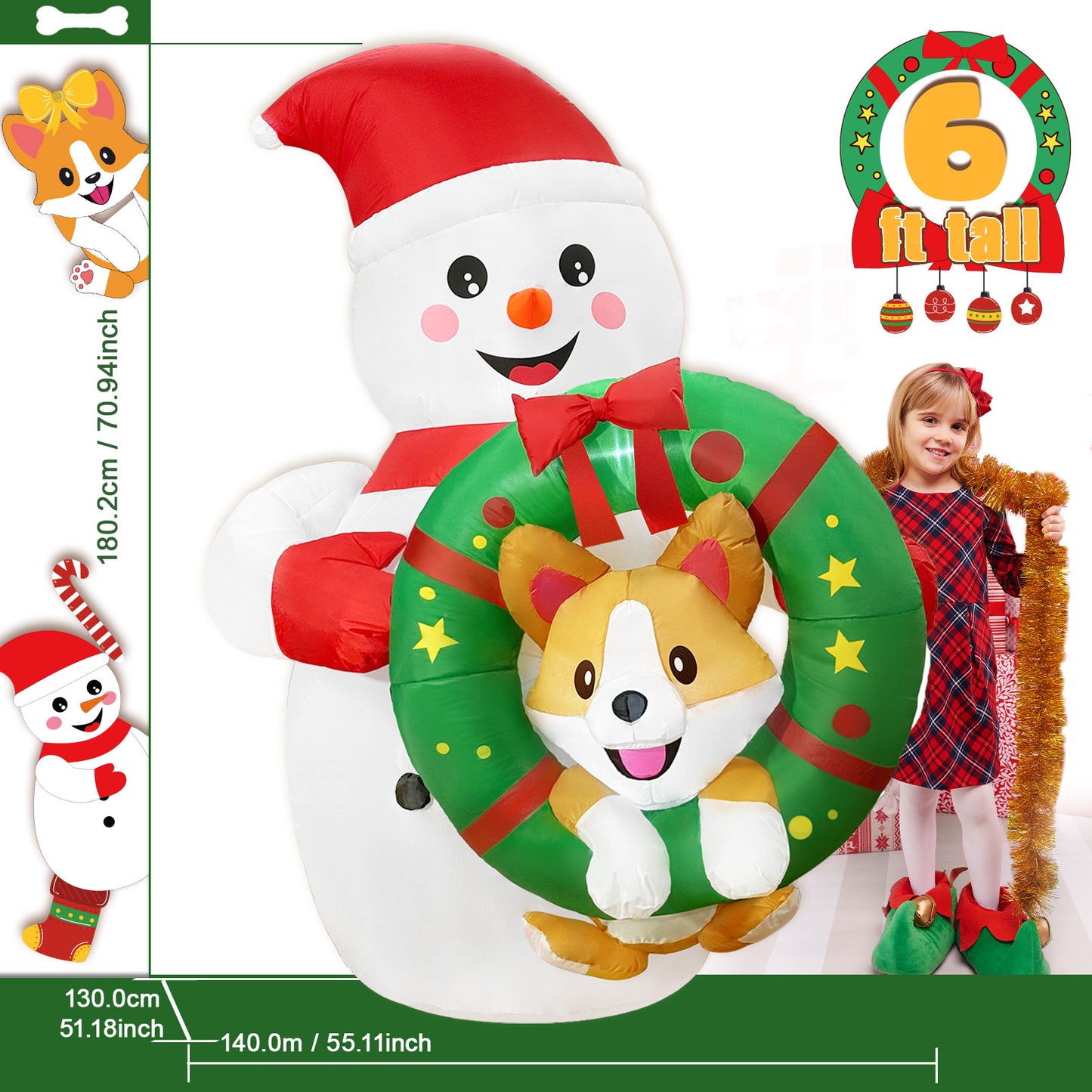 Christmas Inflatable Snowman Holiday Wreath Party Decor Outdoor Decorations With Corgi Christmas Bl 4