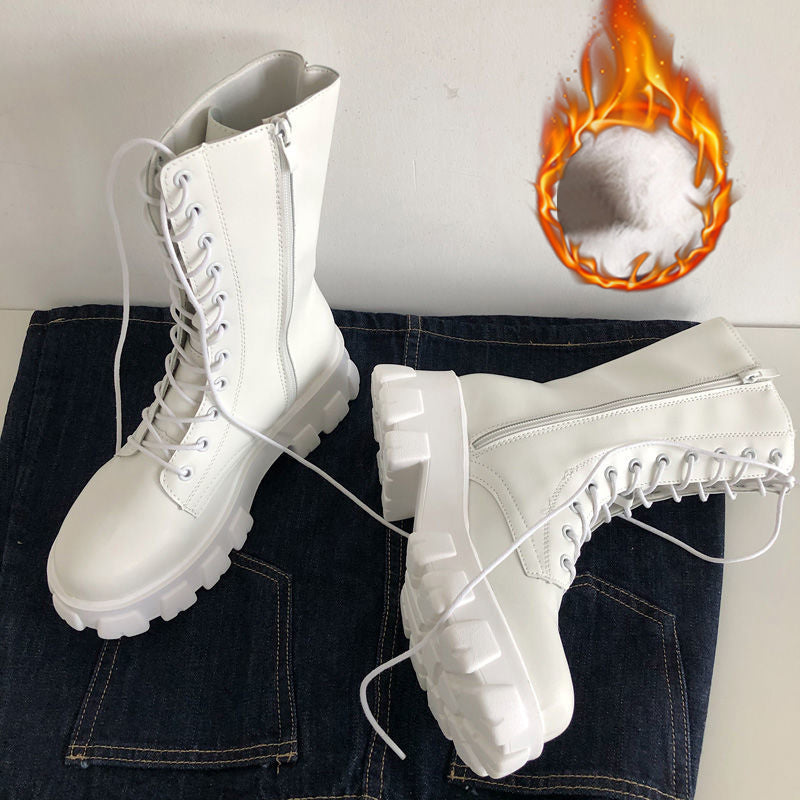 Ladies Chelsea Zipper Boots With Laceup Design And Platform Heel For Winter And Autumn Fashion 3