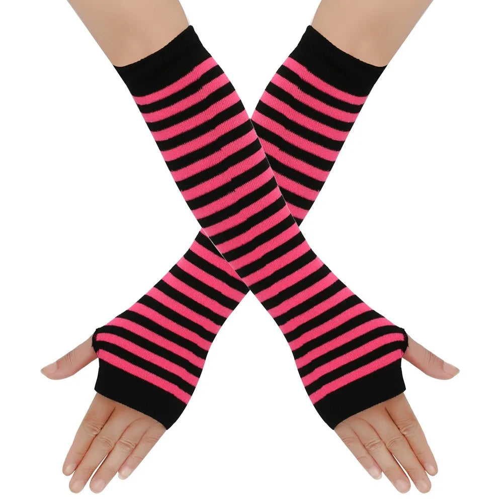 Warmer Knitted Long Finger Less Gloves Fashion Lady Emo Mittens Christmas Elbow Gloves 7