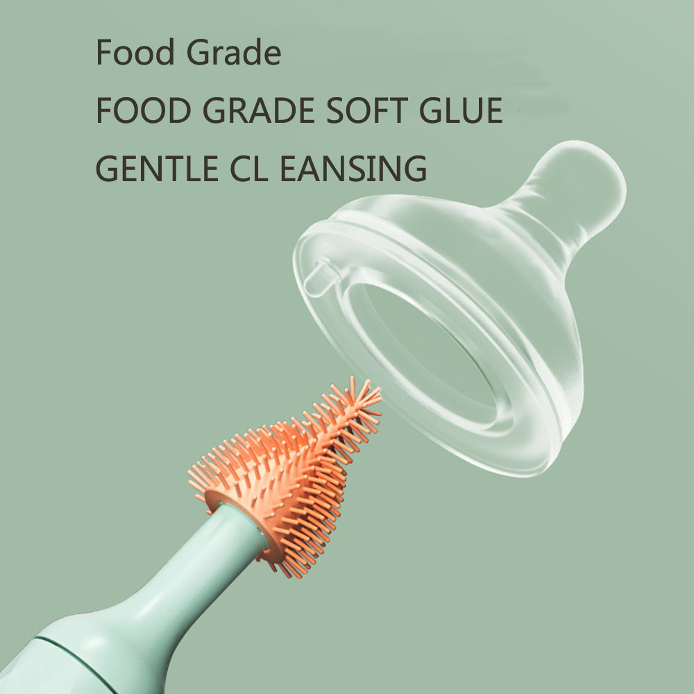 Rotating Baby Pacifier Cleaning Brush Set Electric Silicone Bottle Brush With Lithium Battery 5