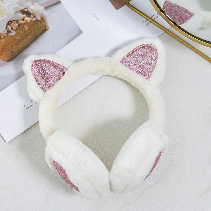 Fashion Solid Earflap Outdoor Cute Glitter Cat Ear Earmuff Soft Plush Warmer Winter Warm For Women 8