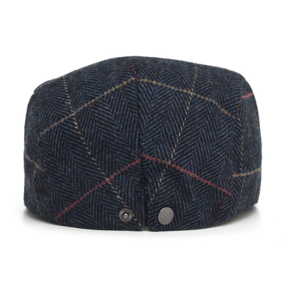 Vintage Newsboy Cap Men Winter Thick Warm Casual Stripe Berets Adjustable Flat Peaked Hat 7