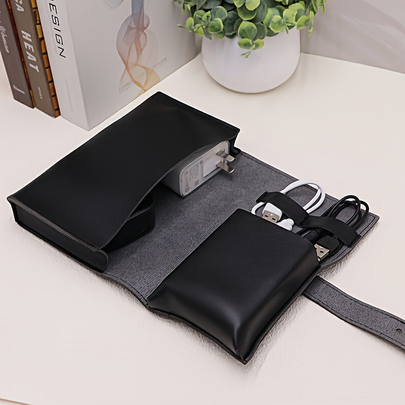 ortable Leather Tech Accessories Case with Multi-Compartment Organizer for Cables, Chargers, Pens - Durable Travel