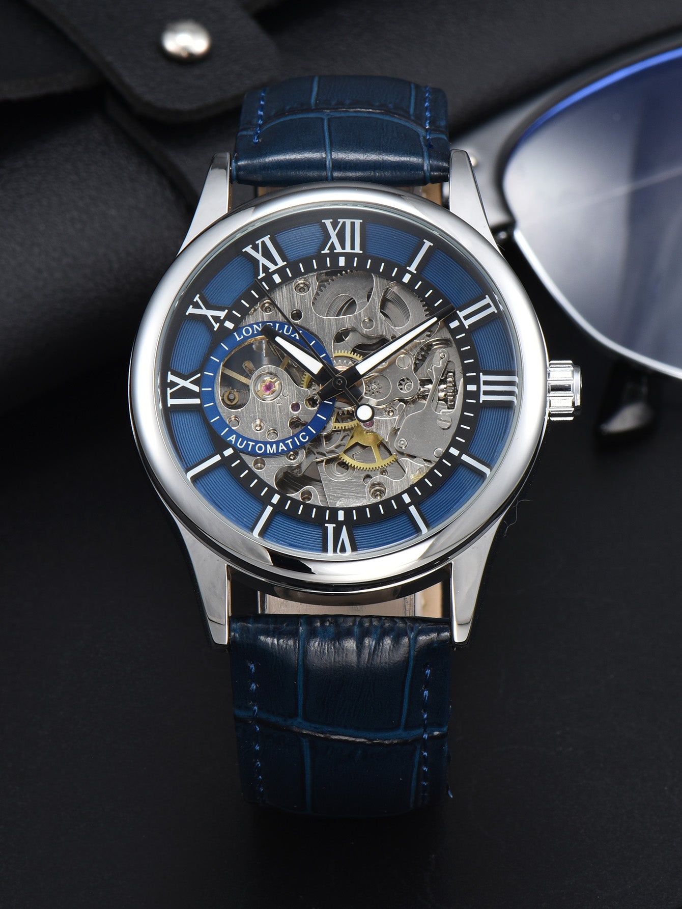 Waterproof Hollow Leather Mens Watch Automatic Mechanical Rome Watch 8