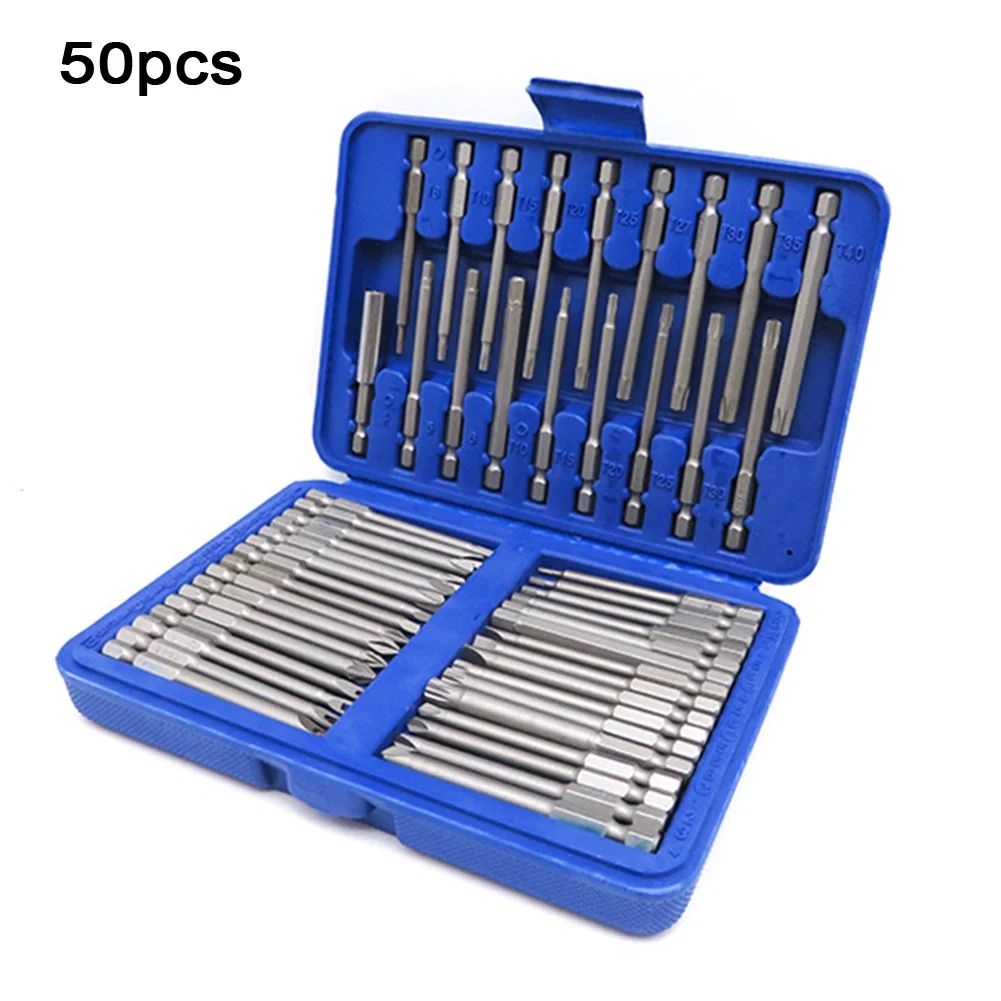 50 Piece Extra Long 75mm Security Bit Set Torx Star And Hex Screwdriver Bits 11