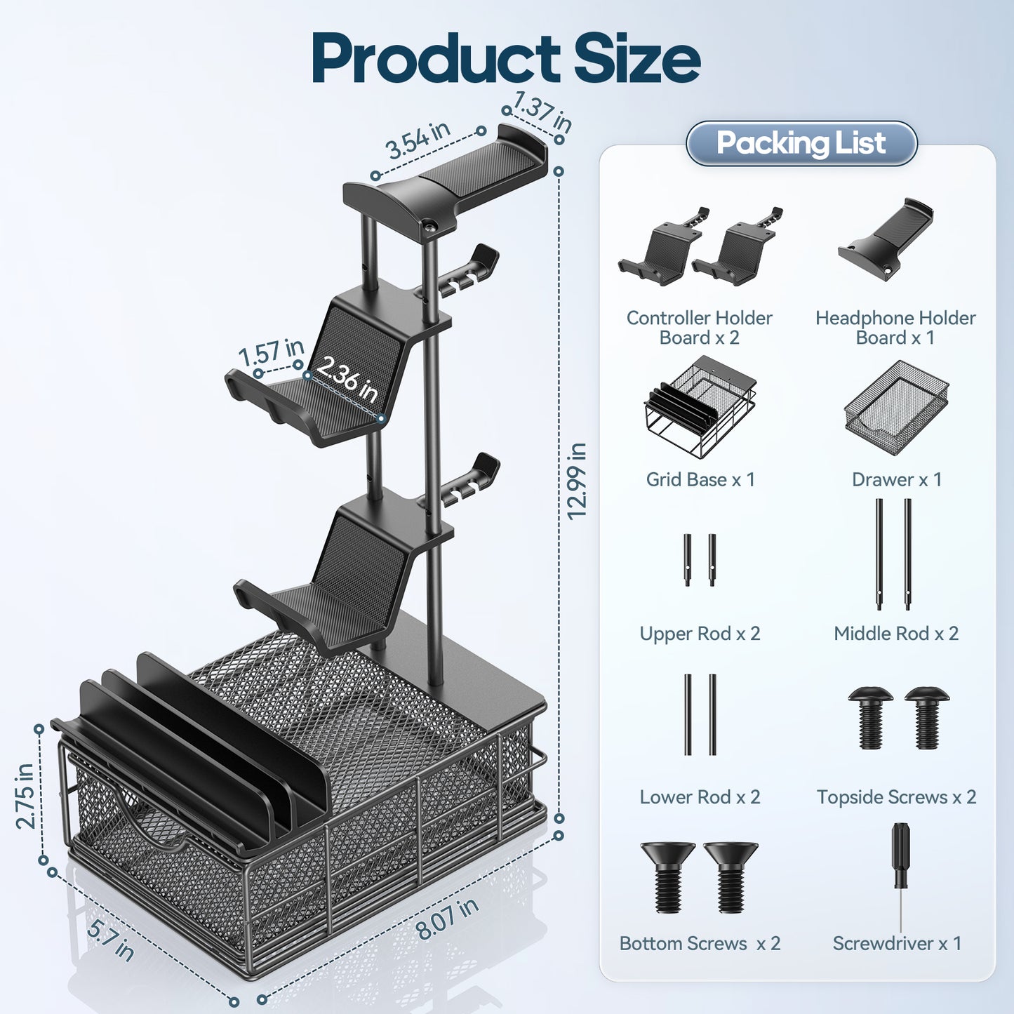 Earphone Stand Organizer, Headset & Controller Holder for Desk, Gaming PC Accessories Storage