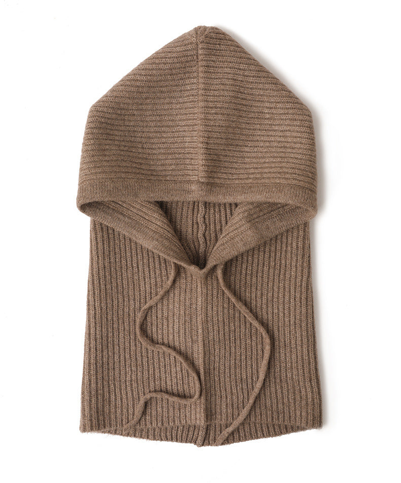 Soft Warm Wool Knitted Balaclava Hat For Women Cashmere Hooded Drawstring Ski Bonnet Neck Protect F 8