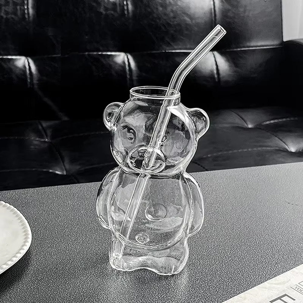Creative Milk Coffee Water Cups Cartoon Bear Shaped Coffee Mug Cute Bear Mug Glass Cup With Straw T 6