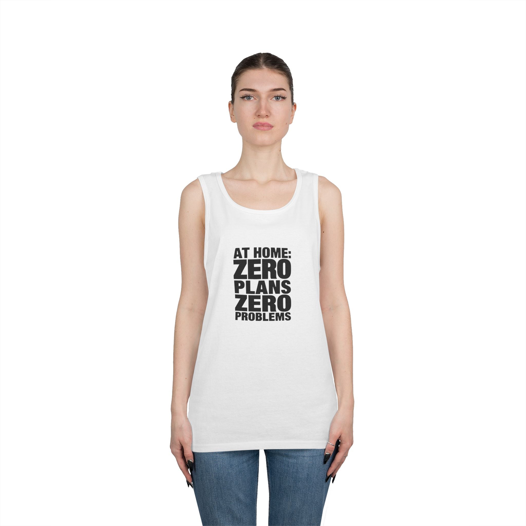 Tank Top — "At Home: Zero Plans Zero Problems" Minimalist Cotton