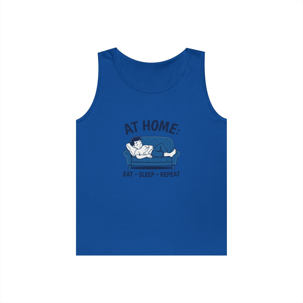 At Home Tank Top – “At Home: Eat • Sleep • Repeat” Couch Lounging Graphic Tank