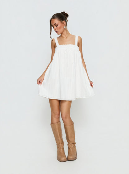 Reason To Stay Lace Trim Floaty Mini Dress White