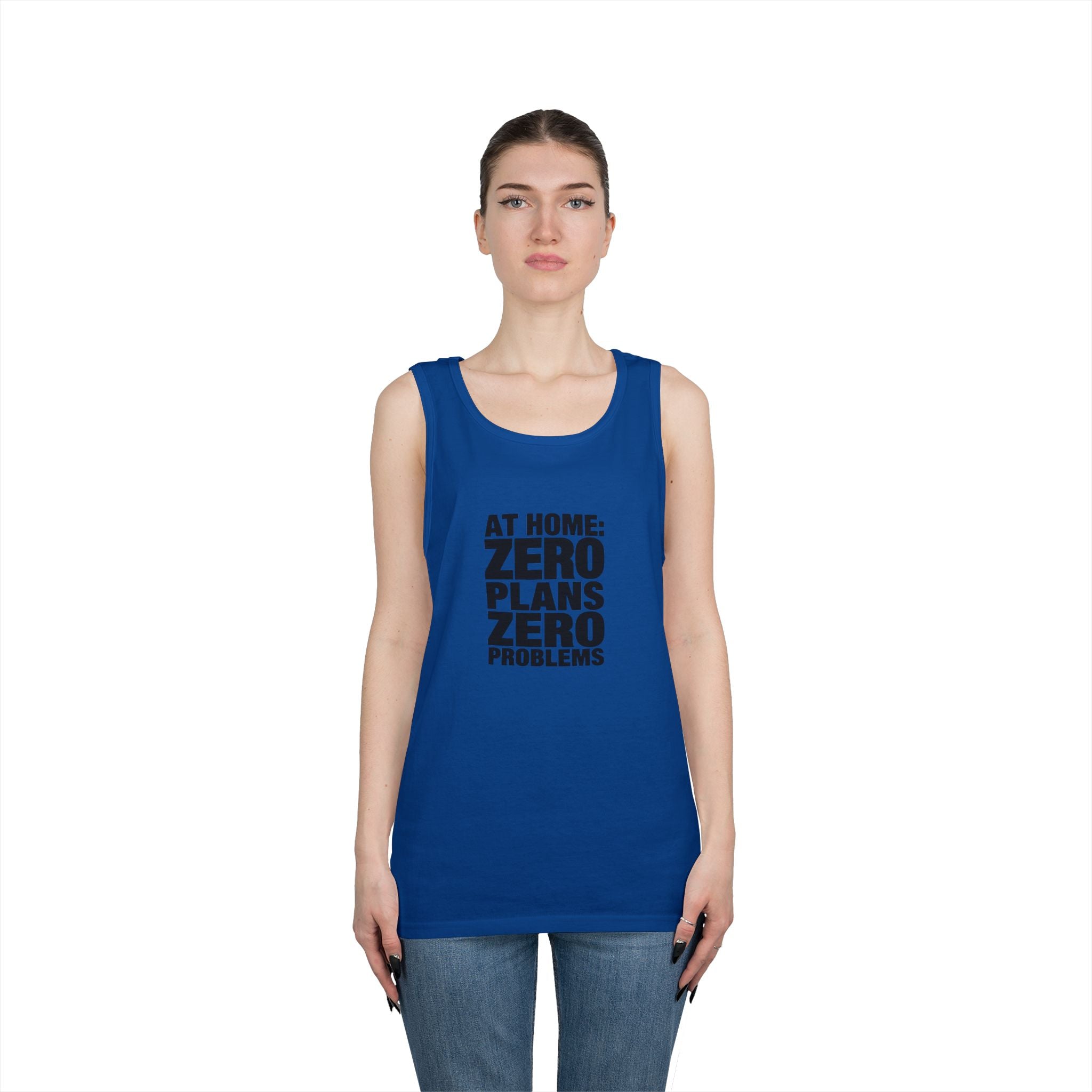 Tank Top — "At Home: Zero Plans Zero Problems" Minimalist Cotton