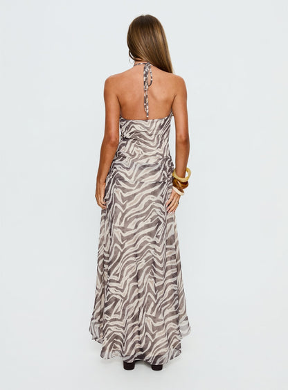 Roxine Asymmetrical Halter Maxi Dress Animal Multi