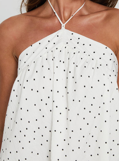 Moonlit Mini Dress White Polka