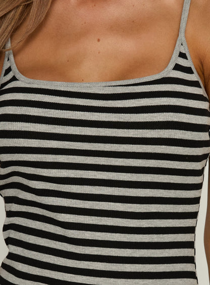 Rydar Scoop Mini Dress Grey / Black Stripe