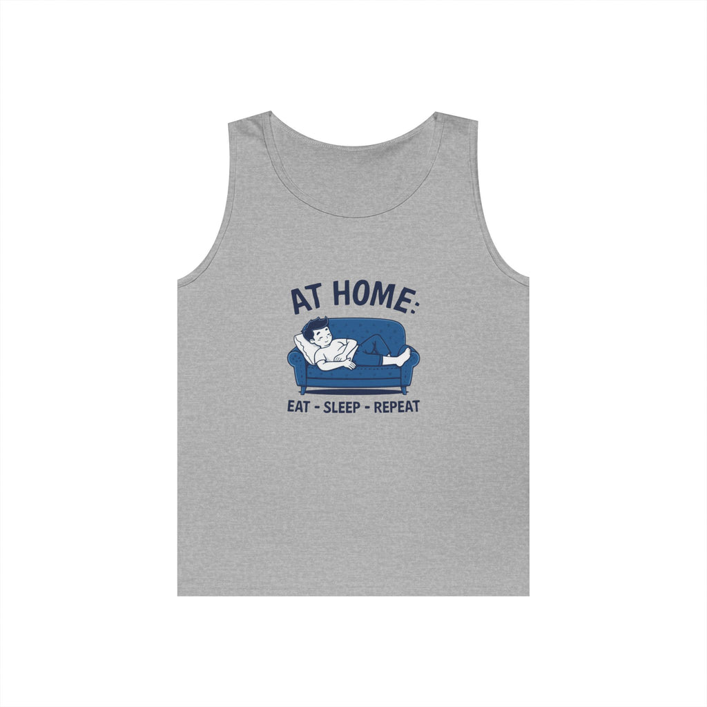 At Home Tank Top – “At Home: Eat • Sleep • Repeat” Couch Lounging Graphic Tank