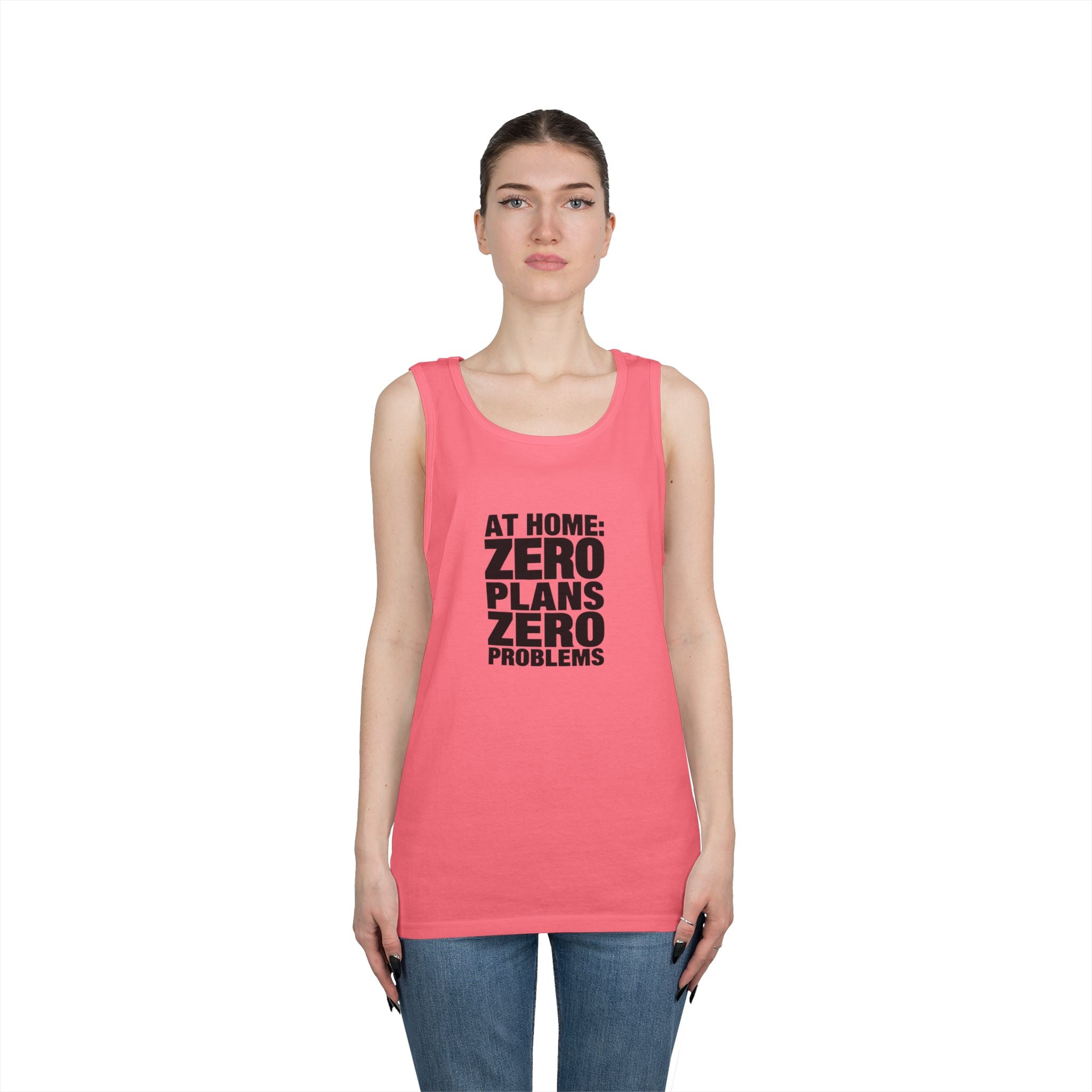Tank Top — "At Home: Zero Plans Zero Problems" Minimalist Cotton