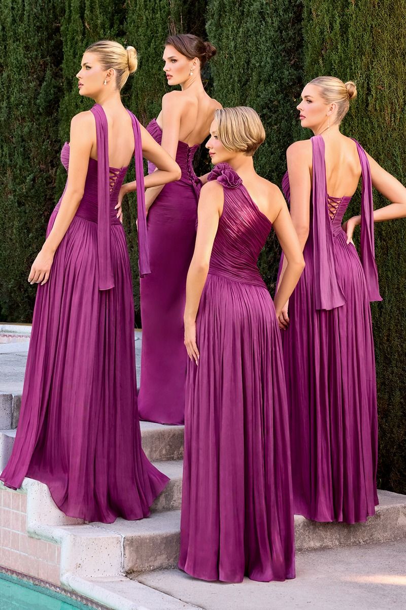 Linnea Gown Strapless Shimmer Chiffon Dress with Scarf
