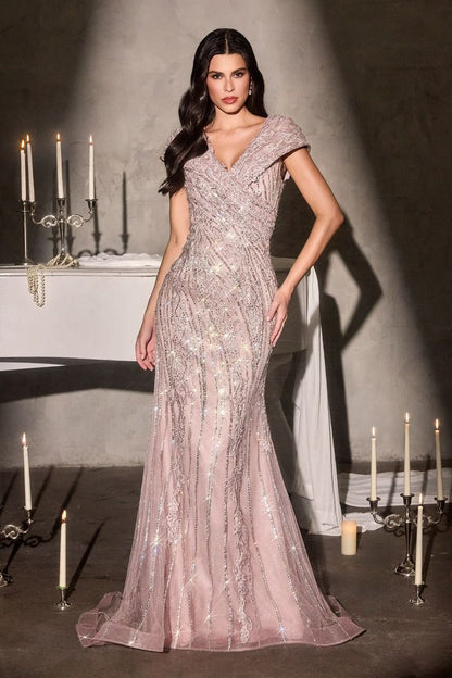 Eleanor Gown Beaded V-Neck Evening Dress