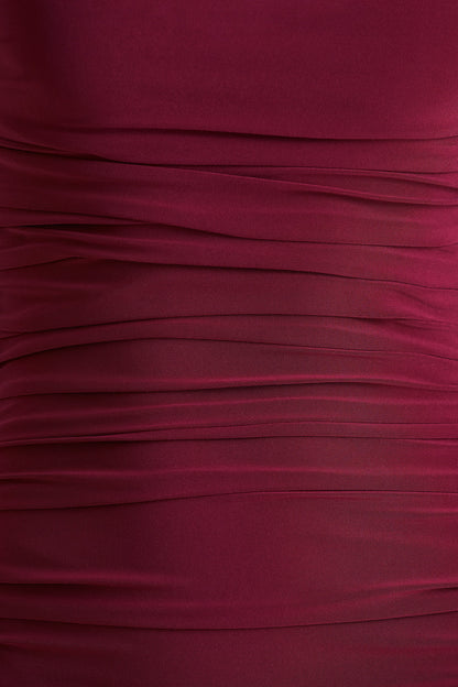 Aniyah | Burgundy Slashed-Neck Maxi Dress With Ruched Detailing