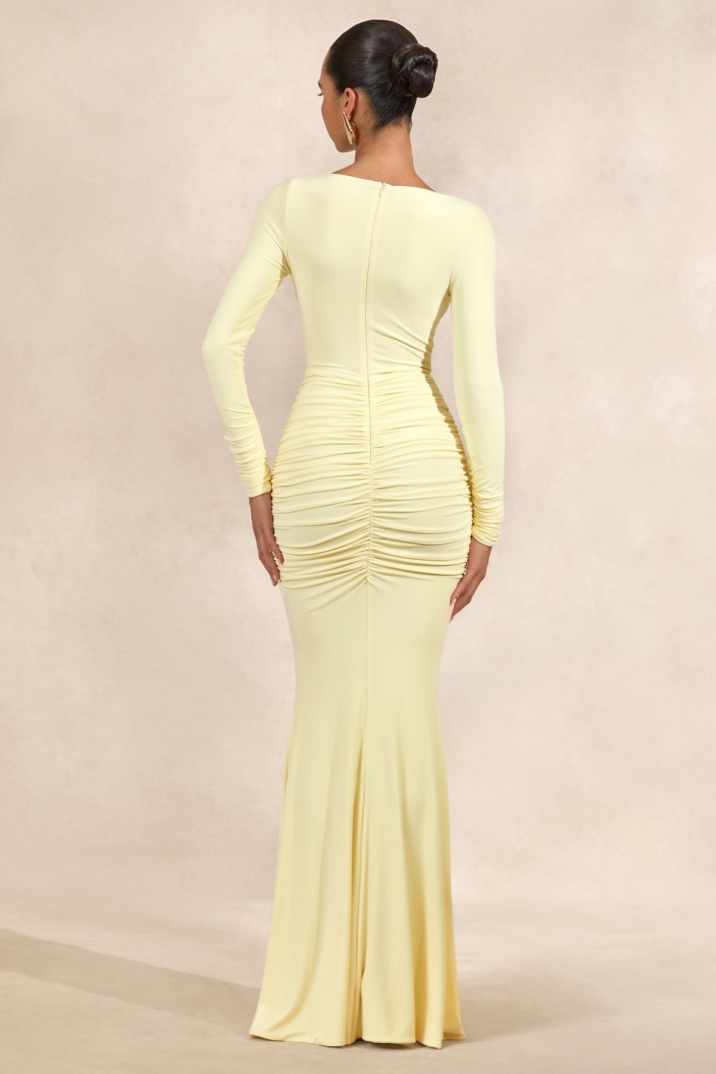 Liatris | Lemon Wide-Neck Maxi-Dress With Gathered-Detailing
