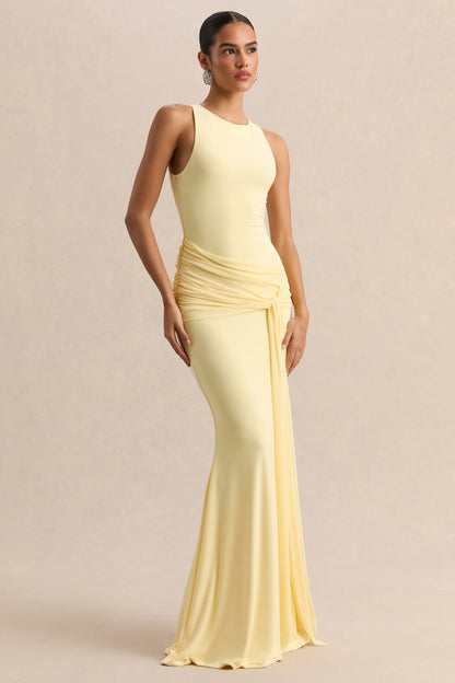 Mirene | Lemon Round-Neck Maxi-Dress With Gathered-Detailing And Sash