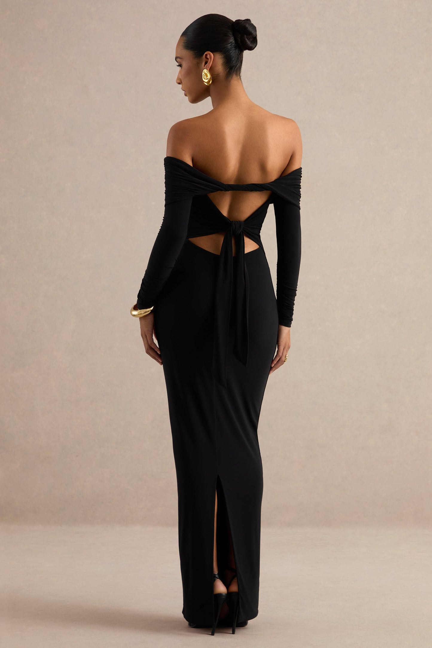 Keirae | Black Bardot-Neck Maxi Dress