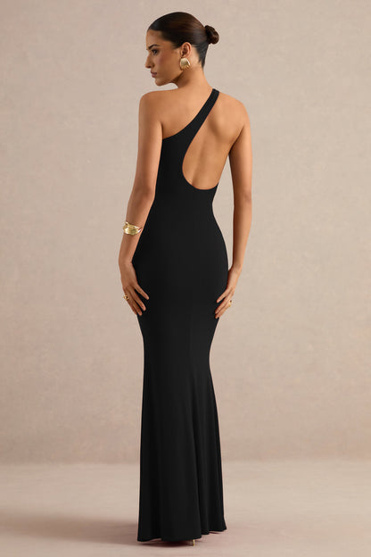 Lioraelle | Black Asymmetric-Neck Maxi Dress