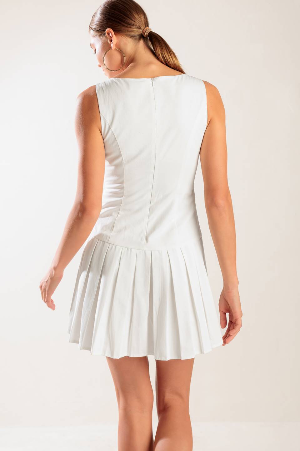NO COMPARISONS PLEATED SKIRT MINI DRESS WHITE