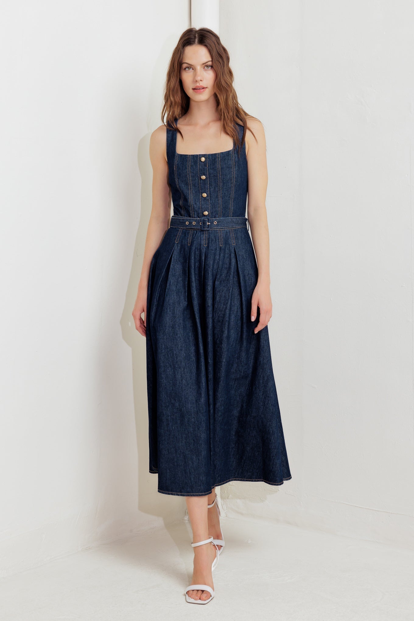 MOONLIGHT SERENADE CLASSIC DENIM MIDI DRESS